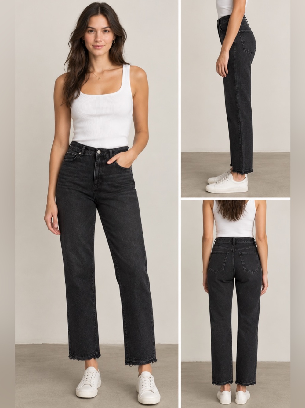 LOFT The Curvy Straight Crop High-Rise Jeans with Deconstructed Hem - Size 27/4
